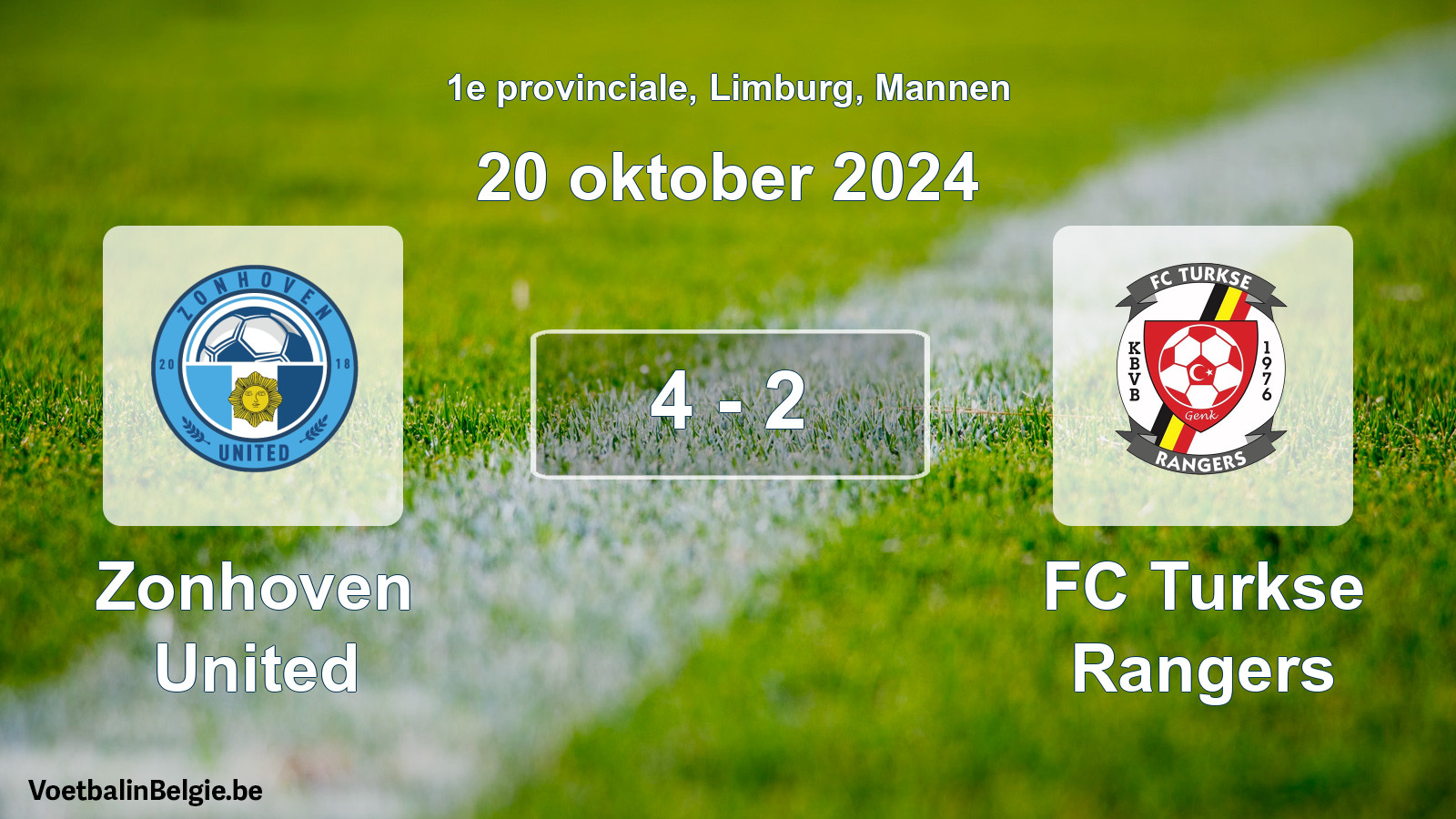 Gespeelde wedstrijd mannenvoetbal: Zonhoven United - FC Turkse Rangers 4 - 2 (20 oktober 2024)