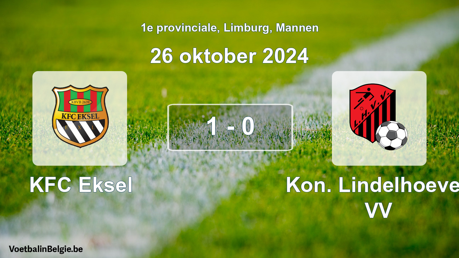 Gespeelde wedstrijd mannenvoetbal: KFC Eksel - Kon. Lindelhoeven VV 1 - 0 (26 oktober 2024)