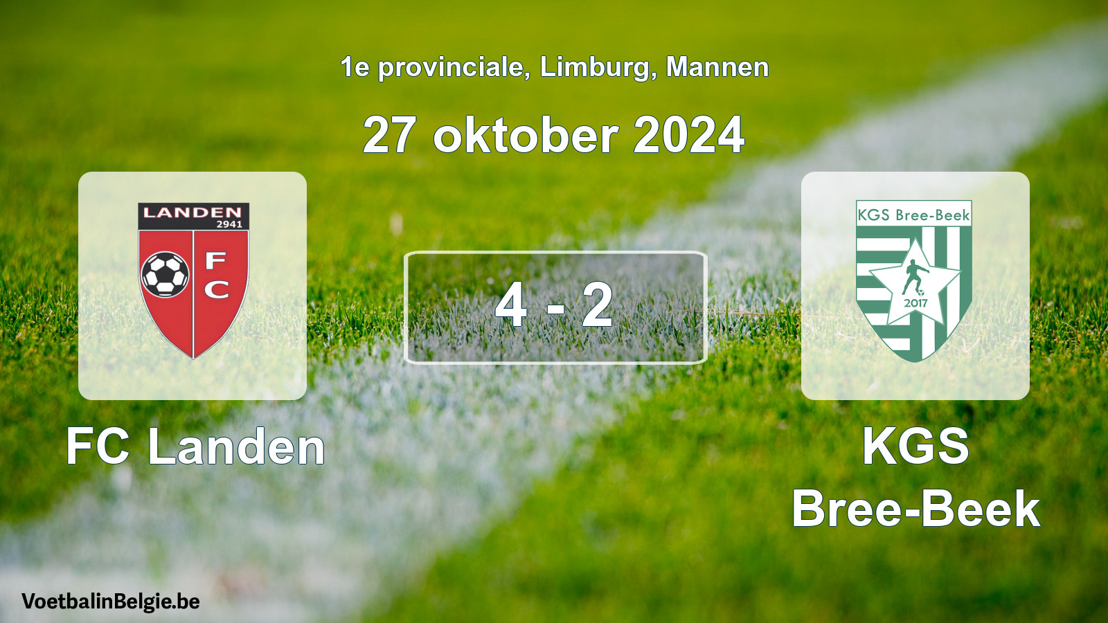Gespeelde wedstrijd mannenvoetbal: FC Landen - KGS Bree-Beek 4 - 2 (27 oktober 2024)