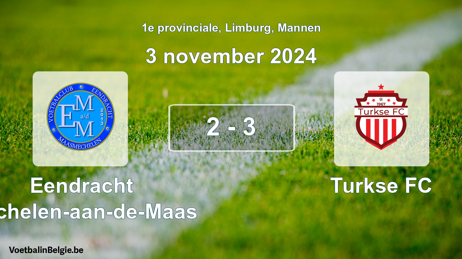Gespeelde wedstrijd mannenvoetbal: Eendracht Mechelen-aan-de-Maas - Turkse FC 2 - 3 (3 november 2024)