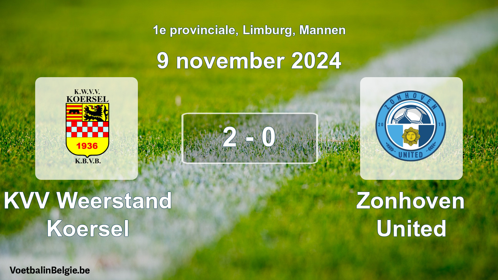 Gespeelde wedstrijd mannenvoetbal: KVV Weerstand Koersel - Zonhoven United 2 - 0 (9 november 2024)