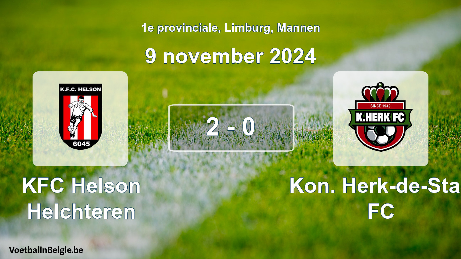 Gespeelde wedstrijd mannenvoetbal: KFC Helson Helchteren - Kon. Herk-de-Stad FC 2 - 0 (9 november 2024)