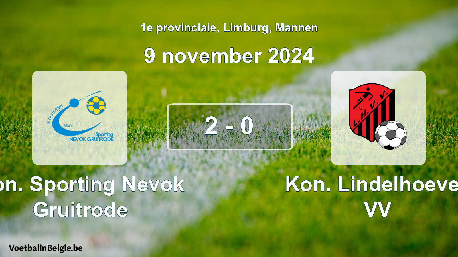 Gespeelde wedstrijd mannenvoetbal: Kon. Sporting Nevok Gruitrode - Kon. Lindelhoeven VV 2 - 0 (9 november 2024)