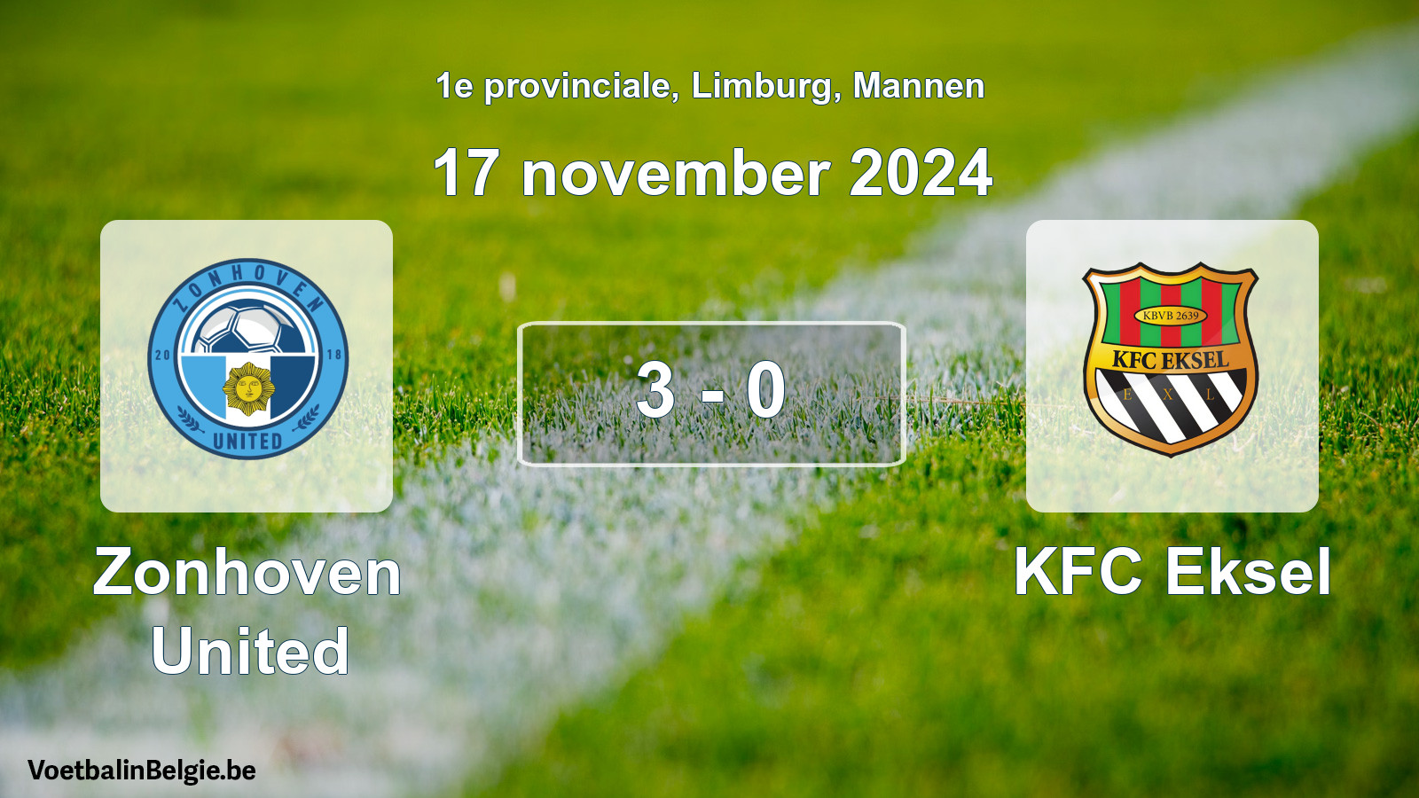 Gespeelde wedstrijd mannenvoetbal: Zonhoven United - KFC Eksel 3 - 0 (17 november 2024)