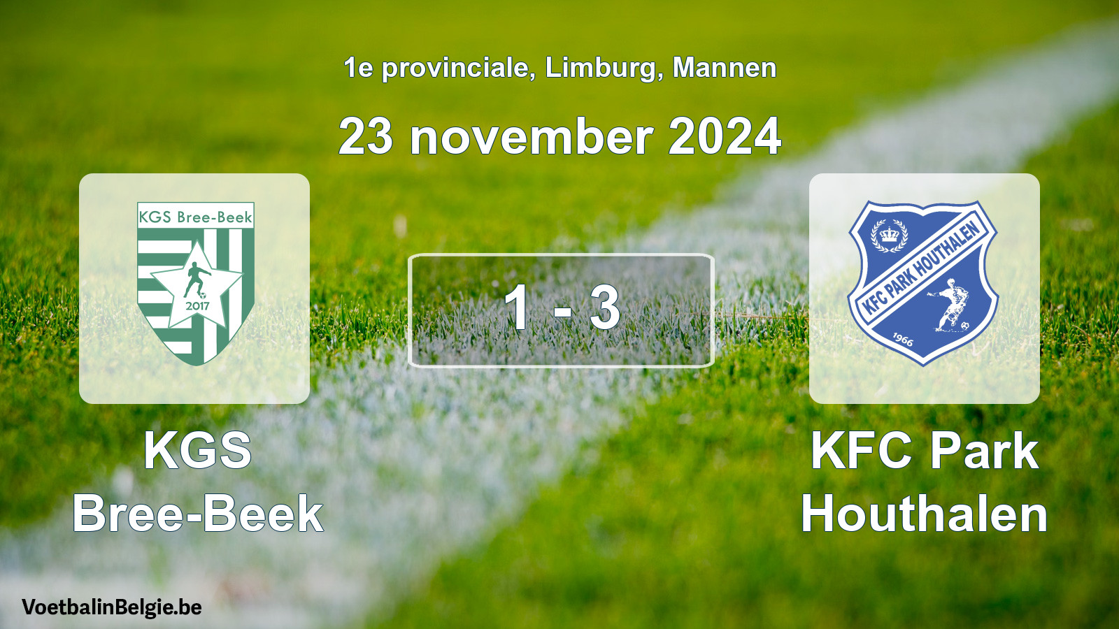Gespeelde wedstrijd mannenvoetbal: KGS Bree-Beek - KFC Park Houthalen 1 - 3 (23 november 2024)