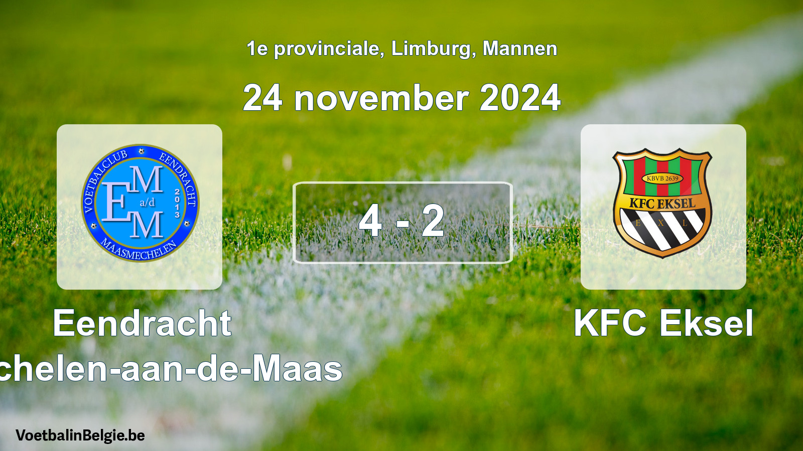 Gespeelde wedstrijd mannenvoetbal: Eendracht Mechelen-aan-de-Maas - KFC Eksel 4 - 2 (24 november 2024)