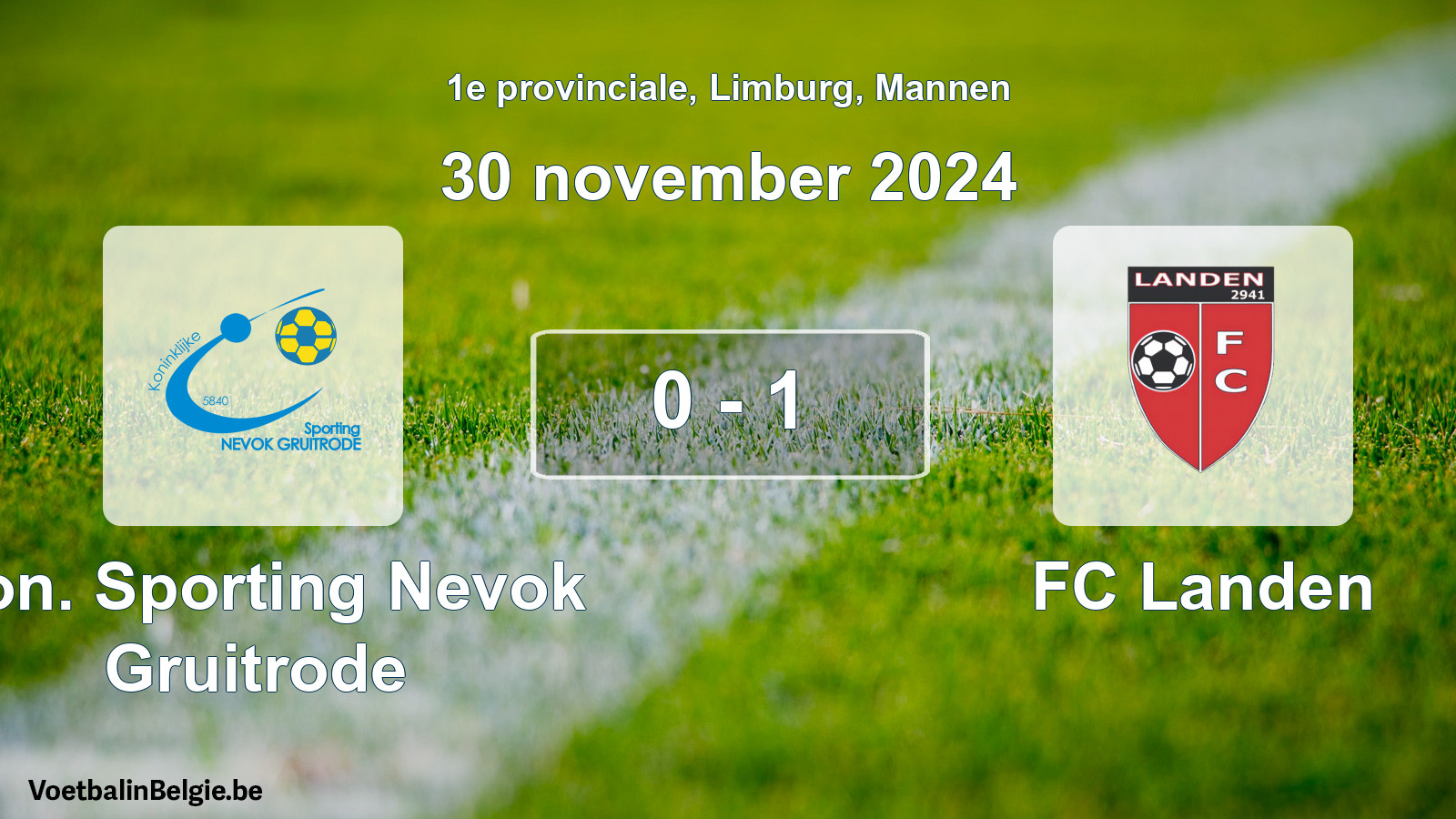 Gespeelde wedstrijd mannenvoetbal: Kon. Sporting Nevok Gruitrode - FC Landen 0 - 1 (30 november 2024)