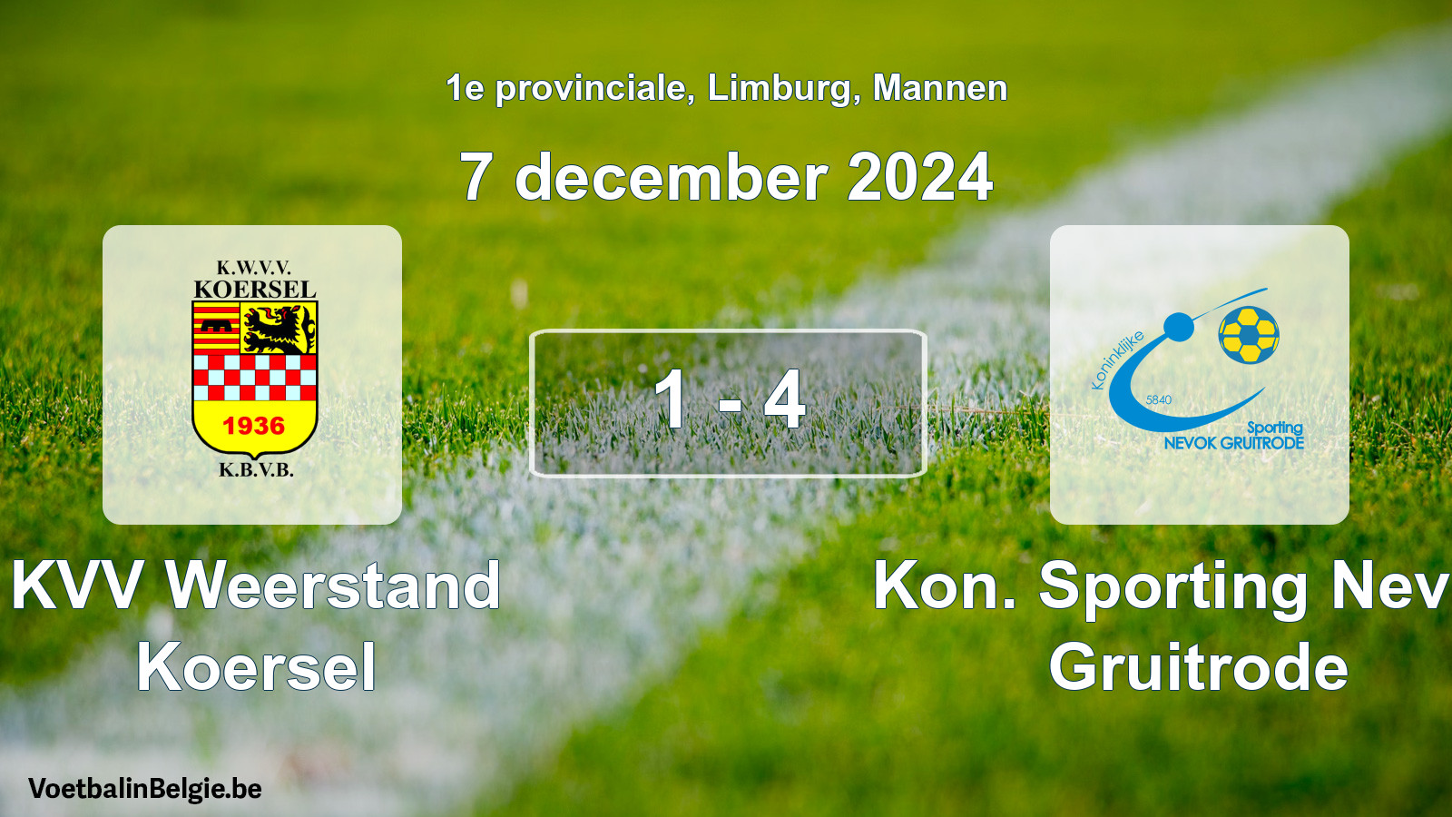 Gespeelde wedstrijd mannenvoetbal: KVV Weerstand Koersel - Kon. Sporting Nevok Gruitrode 1 - 4 (7 december 2024)
