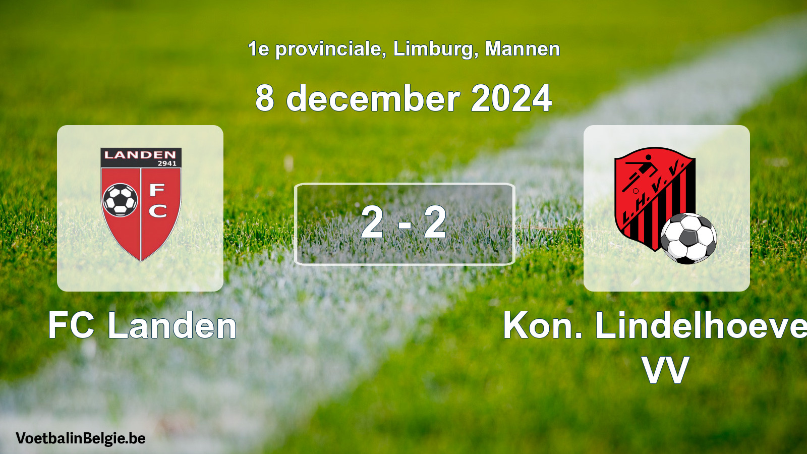 Gespeelde wedstrijd mannenvoetbal: FC Landen - Kon. Lindelhoeven VV 2 - 2 (8 december 2024)