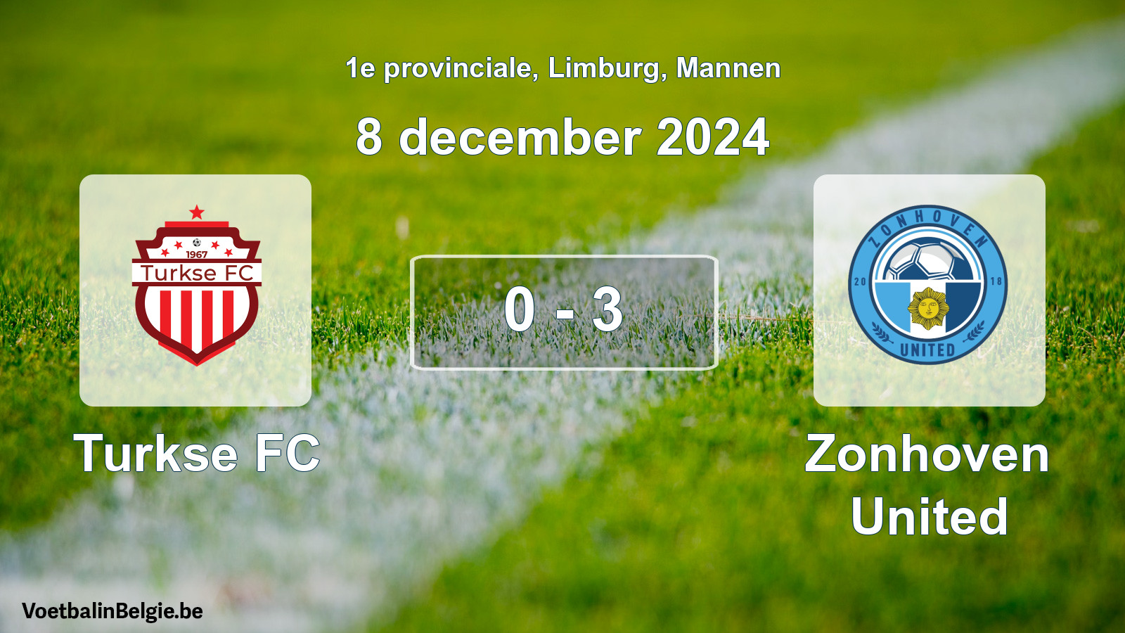 Gespeelde wedstrijd mannenvoetbal: Turkse FC - Zonhoven United 0 - 3 (8 december 2024)