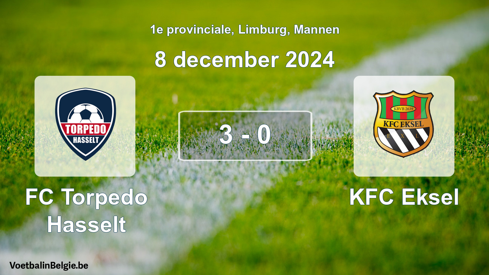 Gespeelde wedstrijd mannenvoetbal: FC Torpedo Hasselt - KFC Eksel 3 - 0 (8 december 2024)