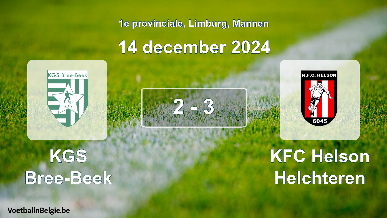 Gespeelde wedstrijd mannenvoetbal: KGS Bree-Beek - KFC Helson Helchteren 2 - 3 (14 december 2024)