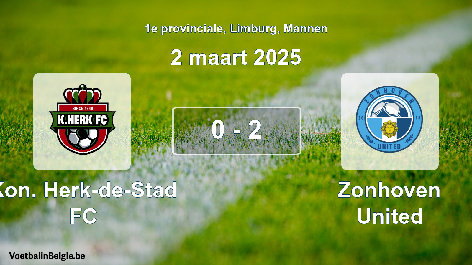 Gespeelde wedstrijd mannenvoetbal: Kon. Herk-de-Stad FC - Zonhoven United 0 - 2 (2 maart 2025)
