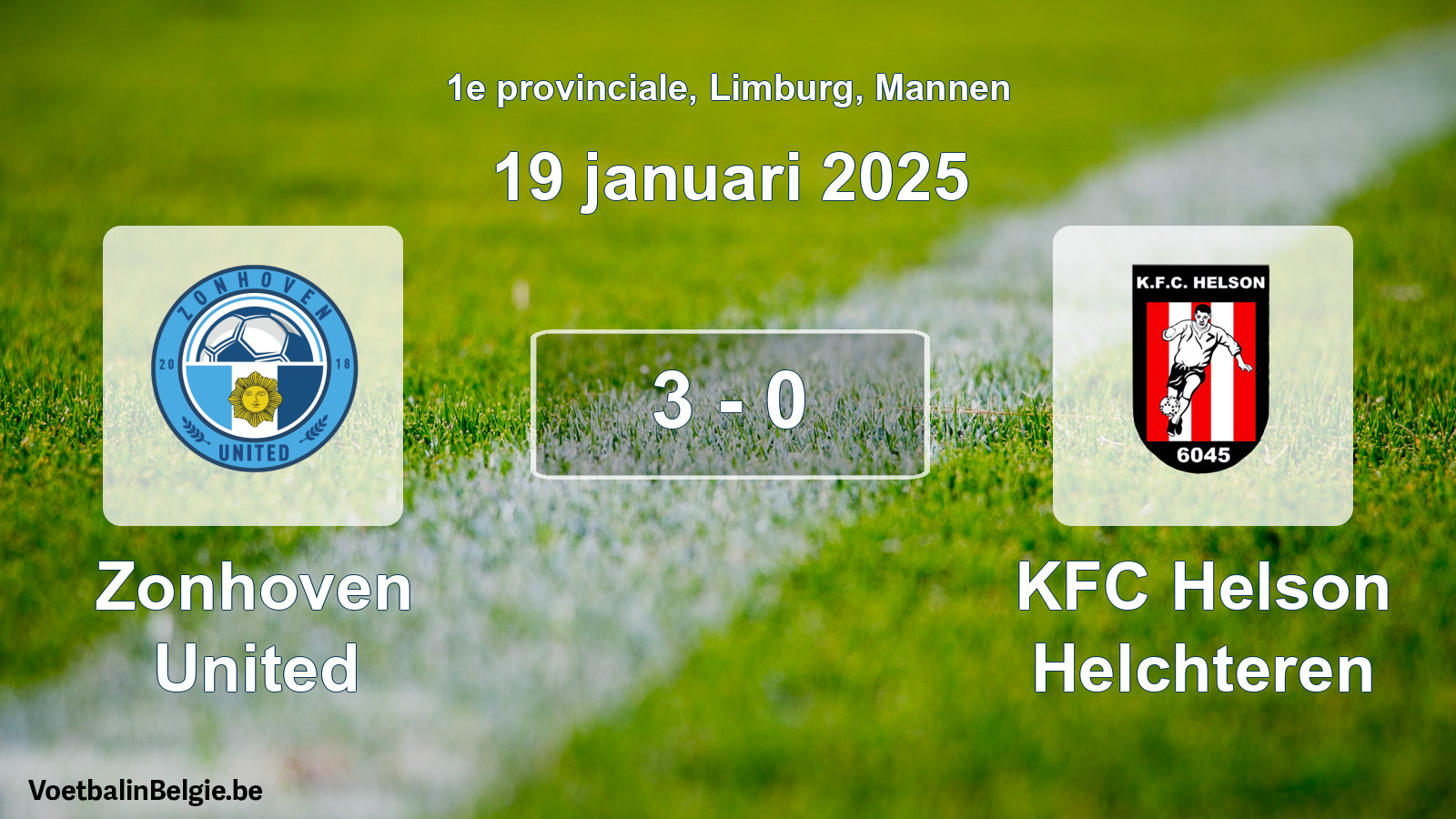 Gespeelde wedstrijd mannenvoetbal: Zonhoven United - KFC Helson Helchteren 3 - 0 (19 januari 2025)