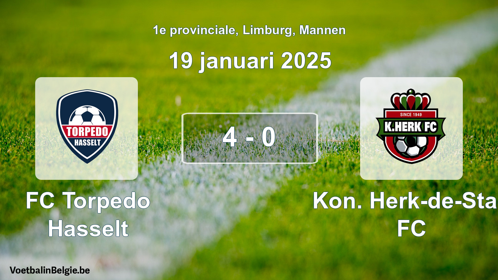 Gespeelde wedstrijd mannenvoetbal: FC Torpedo Hasselt - Kon. Herk-de-Stad FC 4 - 0 (19 januari 2025)