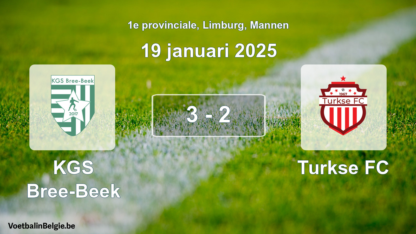Gespeelde wedstrijd mannenvoetbal: KGS Bree-Beek - Turkse FC 3 - 2 (19 januari 2025)