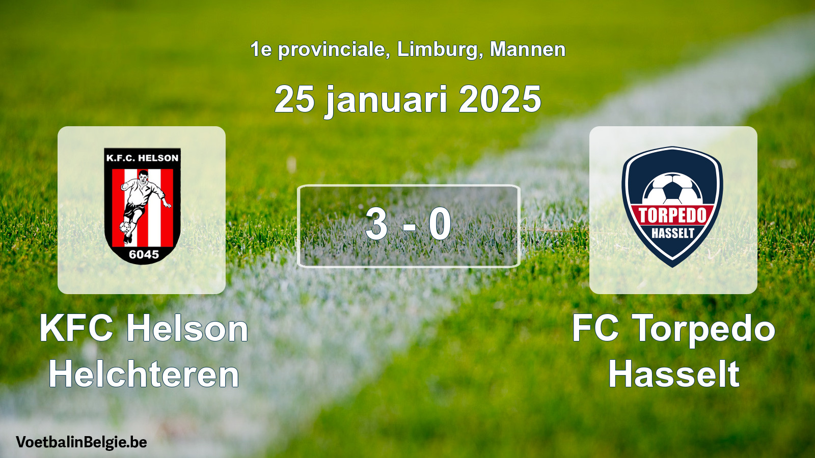 Gespeelde wedstrijd mannenvoetbal: KFC Helson Helchteren - FC Torpedo Hasselt 3 - 0 (25 januari 2025)