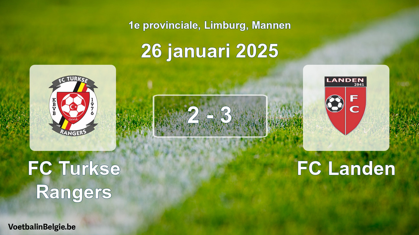 Gespeelde wedstrijd mannenvoetbal: FC Turkse Rangers - FC Landen 2 - 3 (26 januari 2025)