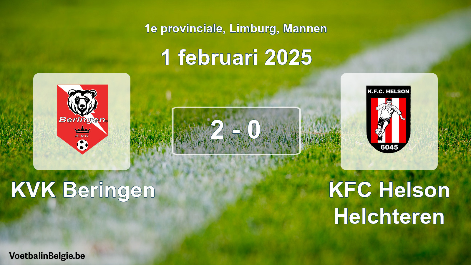 Gespeelde wedstrijd mannenvoetbal: KVK Beringen - KFC Helson Helchteren 2 - 0 (1 februari 2025)
