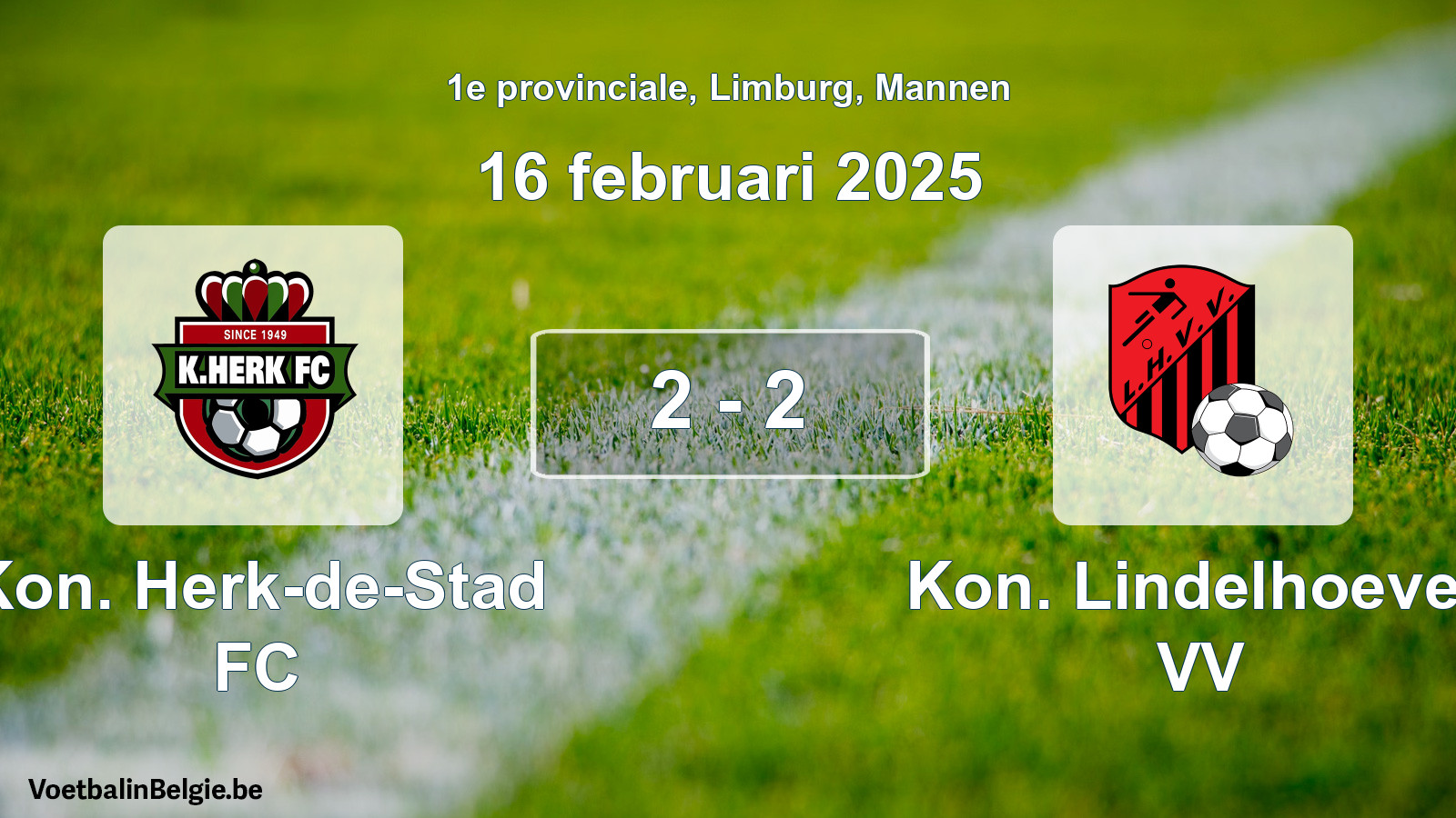 Gespeelde wedstrijd mannenvoetbal: Kon. Herk-de-Stad FC - Kon. Lindelhoeven VV 2 - 2 (16 februari 2025)