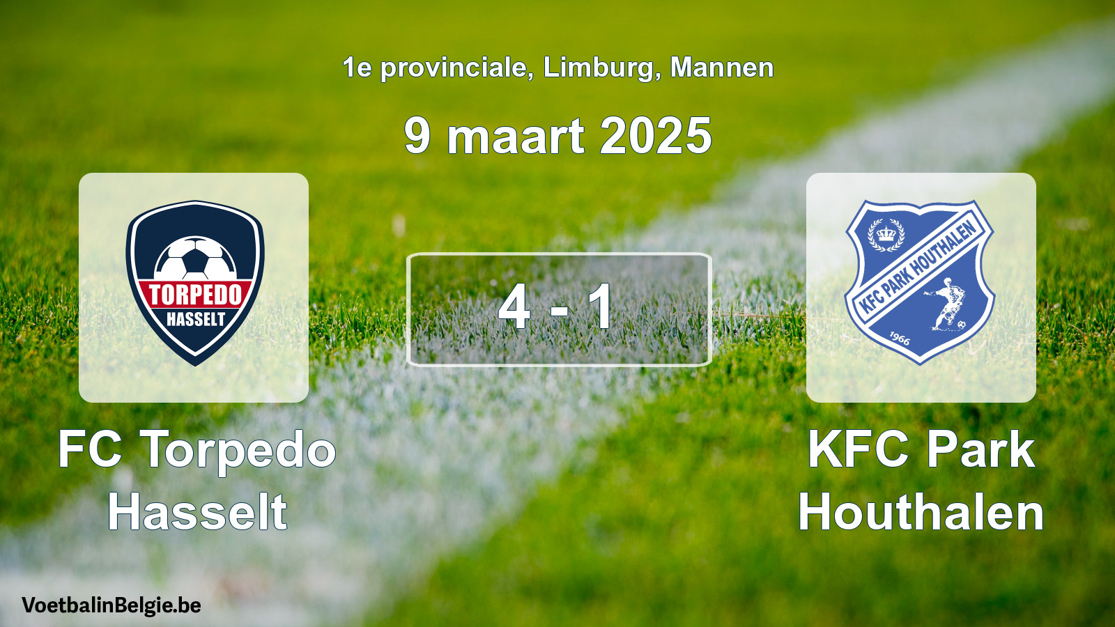 Gespeelde wedstrijd mannenvoetbal: FC Torpedo Hasselt - KFC Park Houthalen 4 - 1 (9 maart 2025)