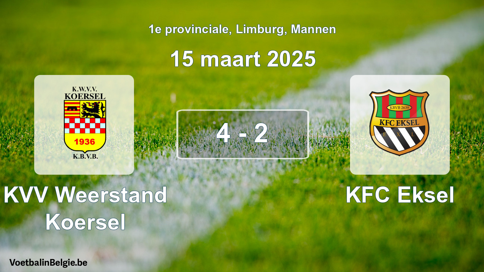 Gespeelde wedstrijd mannenvoetbal: KVV Weerstand Koersel - KFC Eksel 4 - 2 (15 maart 2025)