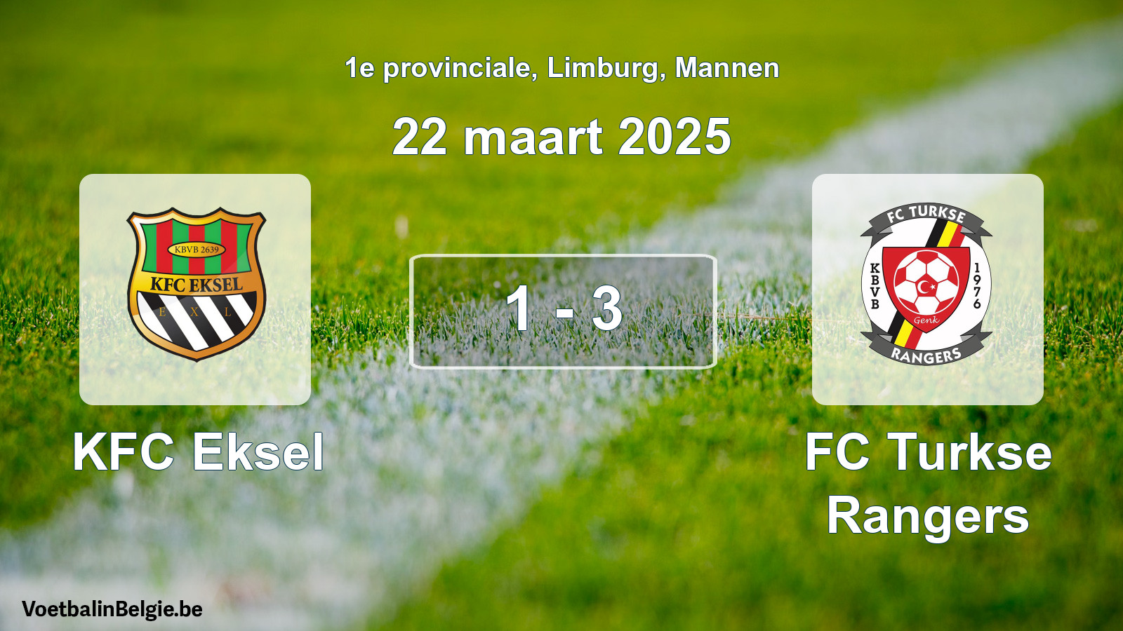 Gespieltes Spiel männer-Fußball: KFC Eksel - FC Turkse Rangers 1 - 3 (22 März 2025)