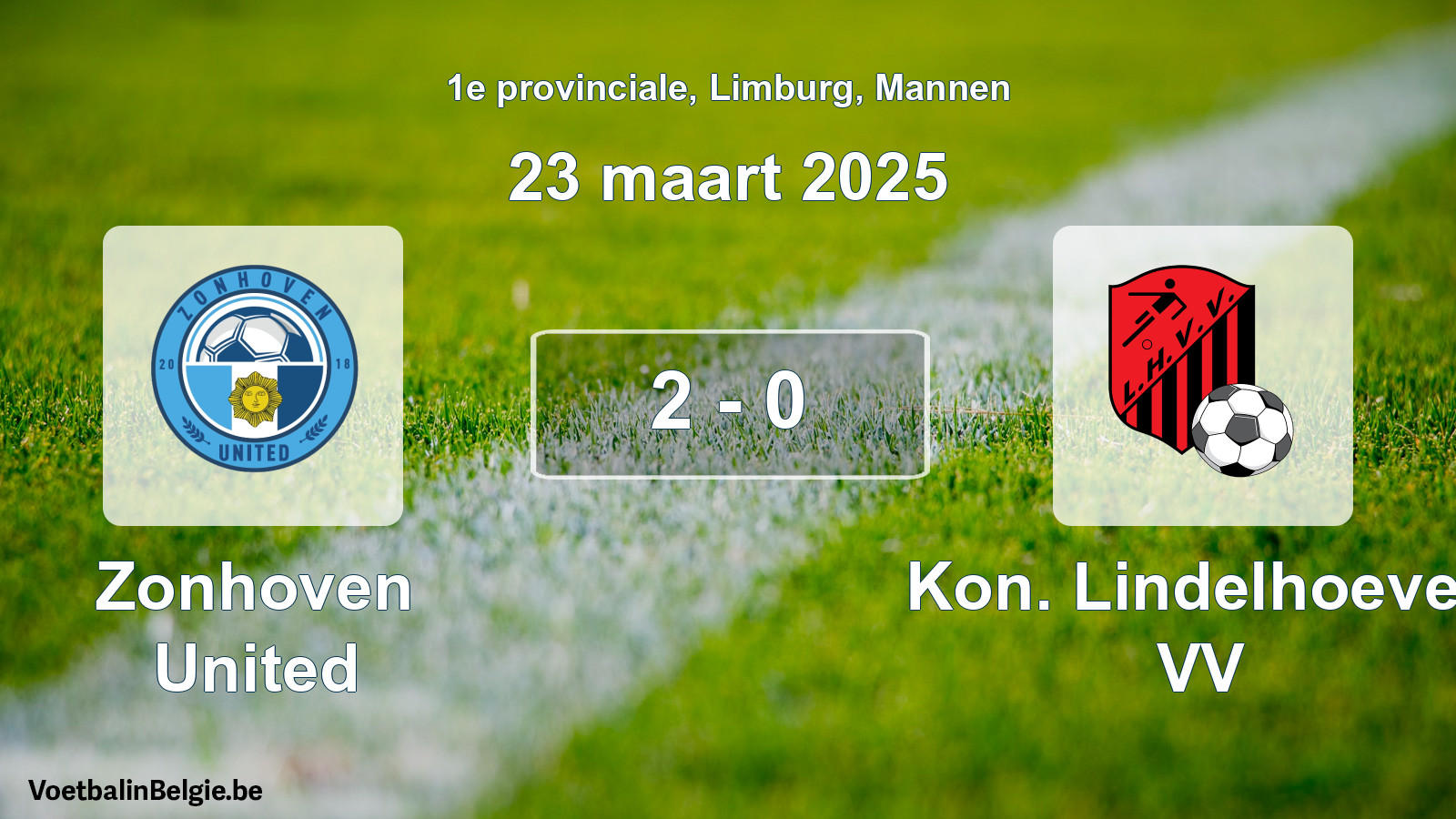 Gespeelde wedstrijd mannenvoetbal: Zonhoven United - Kon. Lindelhoeven VV 2 - 0 (23 maart 2025)
