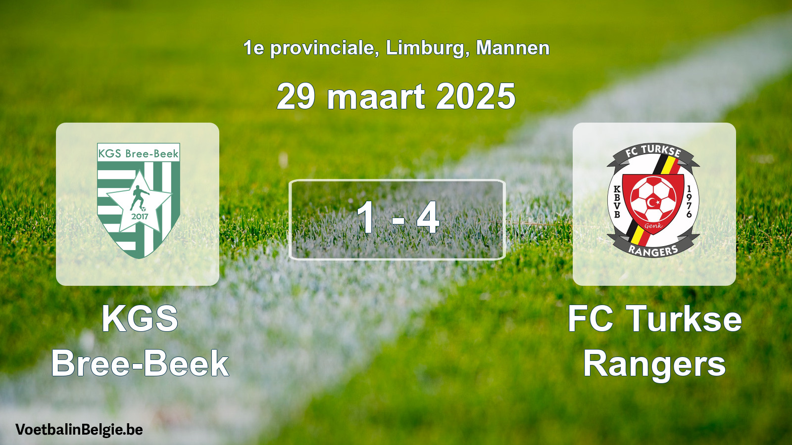 Gespeelde wedstrijd mannenvoetbal: KGS Bree-Beek - FC Turkse Rangers 1 - 4 (29 maart 2025)