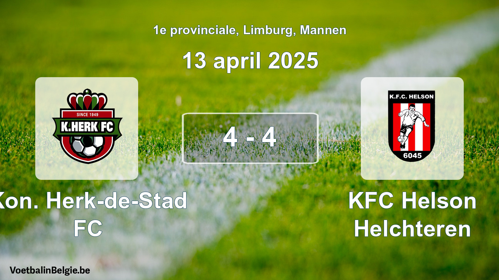 Gespeelde wedstrijd mannenvoetbal: Kon. Herk-de-Stad FC - KFC Helson Helchteren 4 - 4 (13 april 2025)