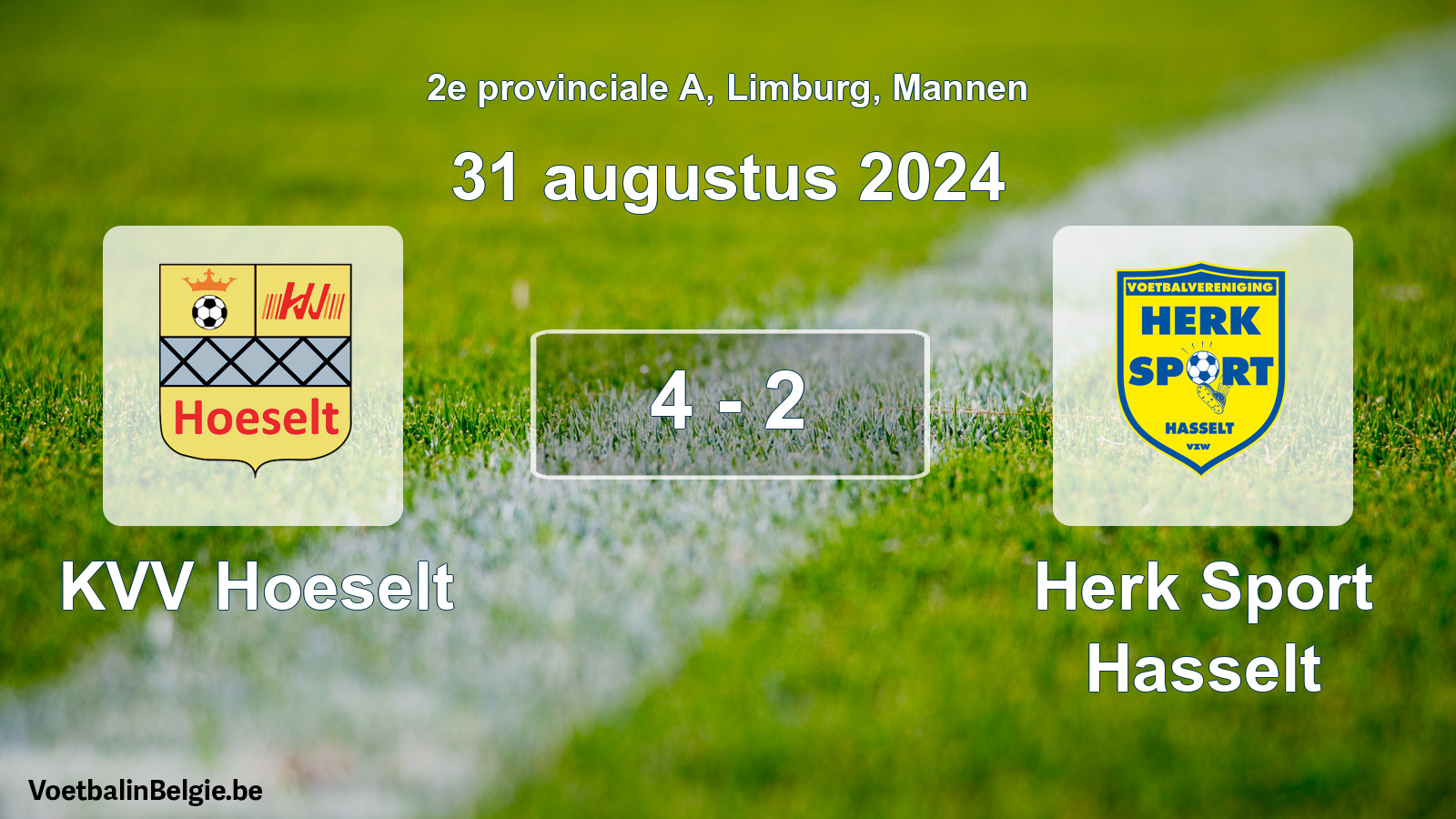Played match men football: KVV Hoeselt - Herk Sport Hasselt 4 - 2 (31 August 2024)