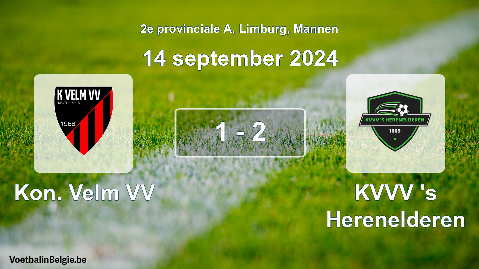 Gespeelde wedstrijd mannenvoetbal: Kon. Velm VV - KVVV 's Herenelderen 1 - 2 (14 september 2024)