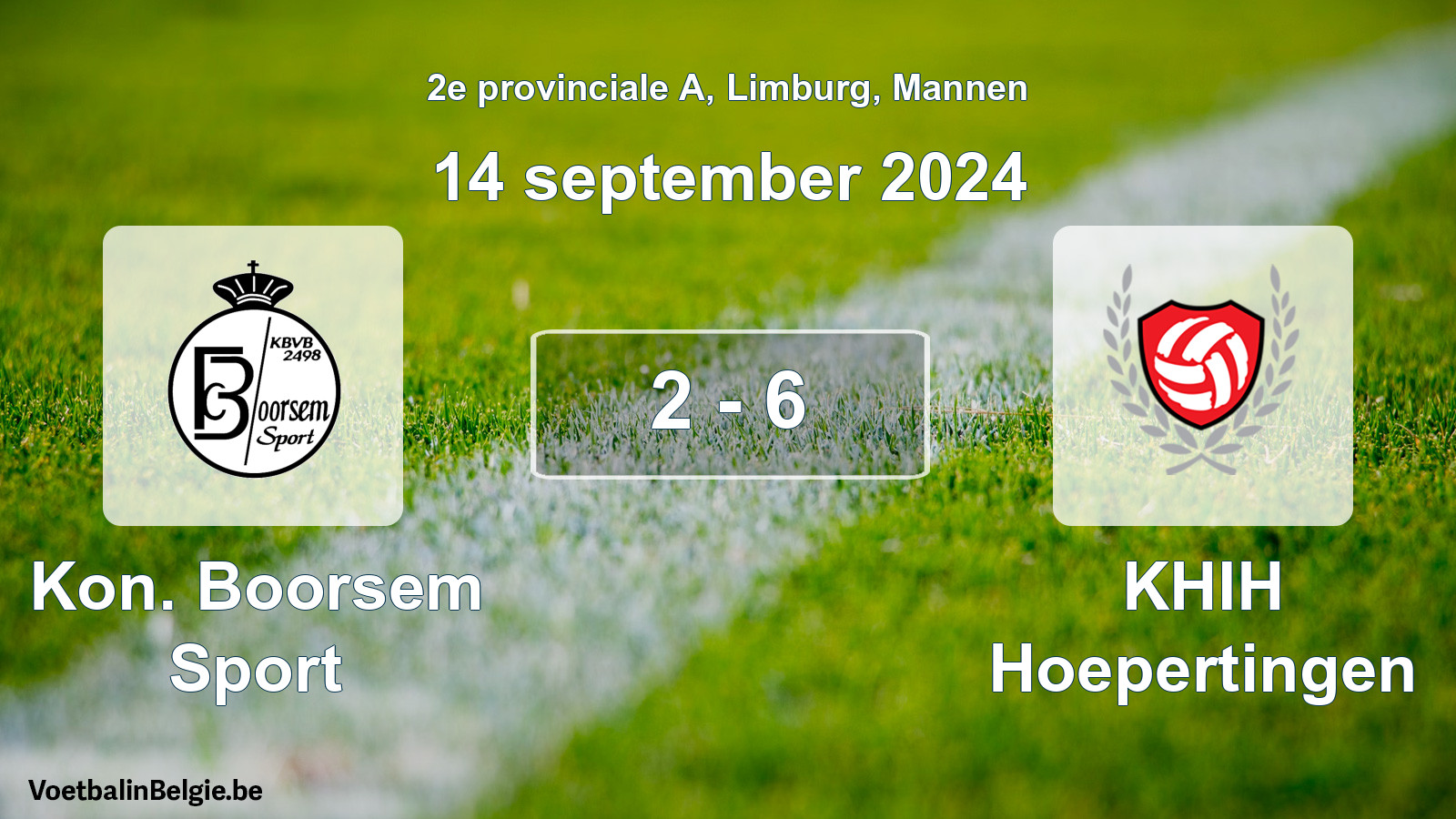 Gespeelde wedstrijd mannenvoetbal: Kon. Boorsem Sport - KHIH Hoepertingen 2 - 6 (14 september 2024)