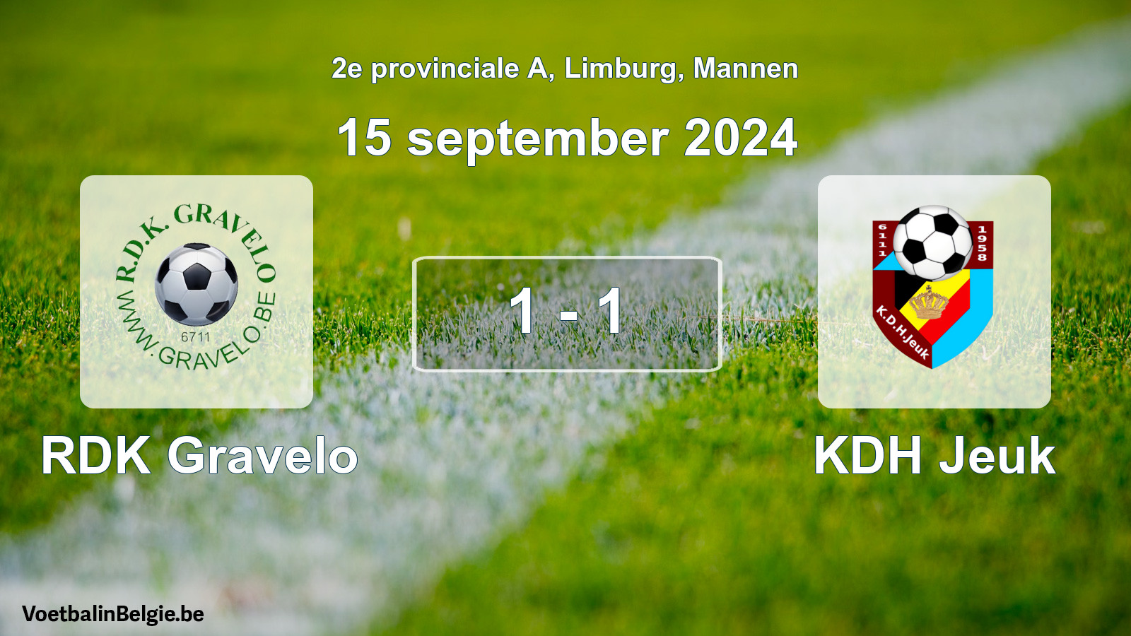 Gespeelde wedstrijd mannenvoetbal: RDK Gravelo - KDH Jeuk 1 - 1 (15 september 2024)