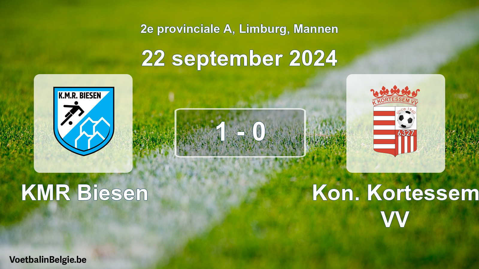 Gespeelde wedstrijd mannenvoetbal: KMR Biesen - Kon. Kortessem VV 1 - 0 (22 september 2024)
