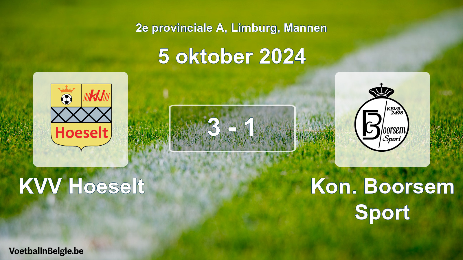 Gespieltes Spiel männer-Fußball: KVV Hoeselt - Kon. Boorsem Sport 3 - 1 (5 Oktober 2024)