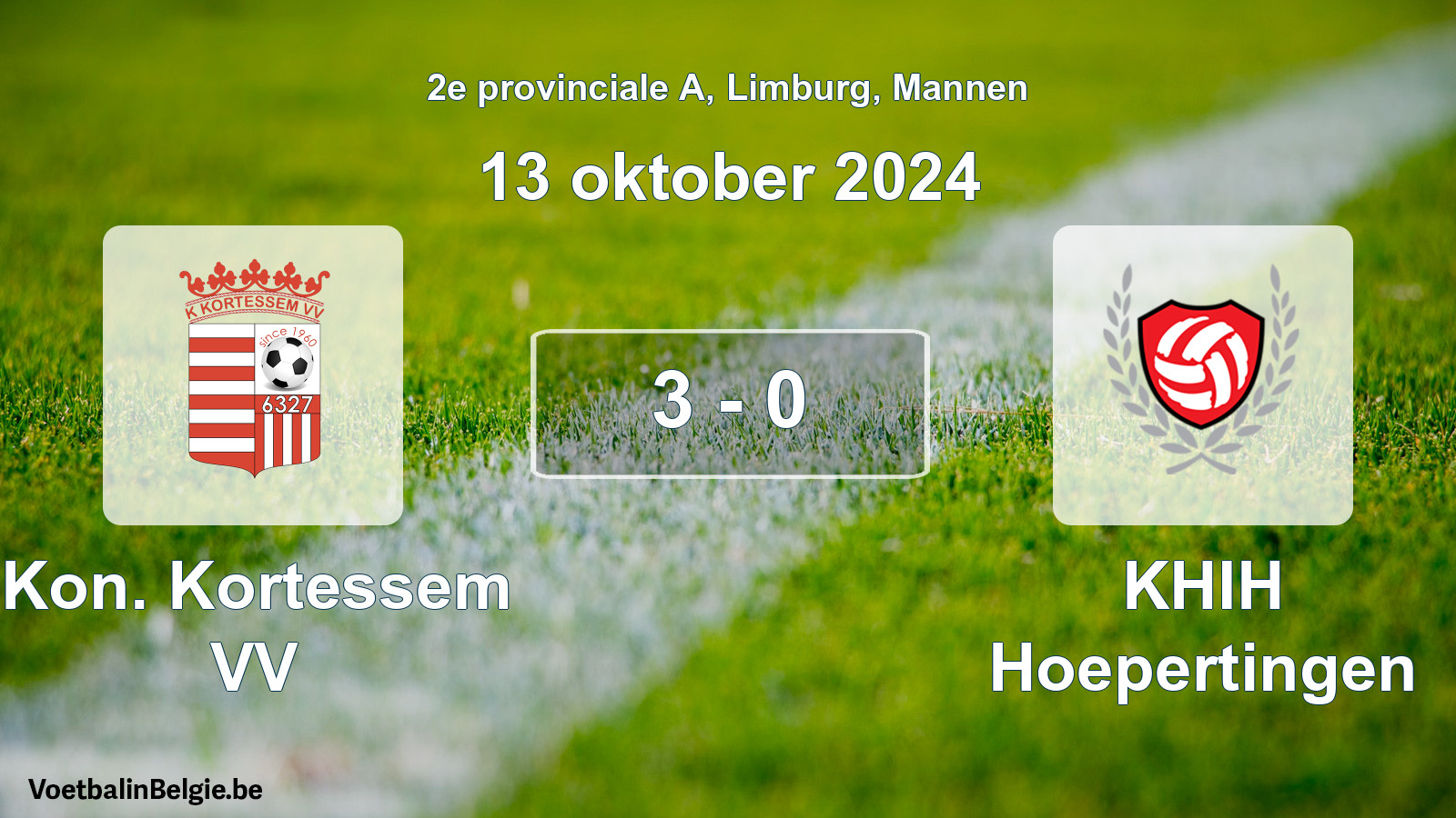 Gespeelde wedstrijd mannenvoetbal: Kon. Kortessem VV - KHIH Hoepertingen 3 - 0 (13 oktober 2024)