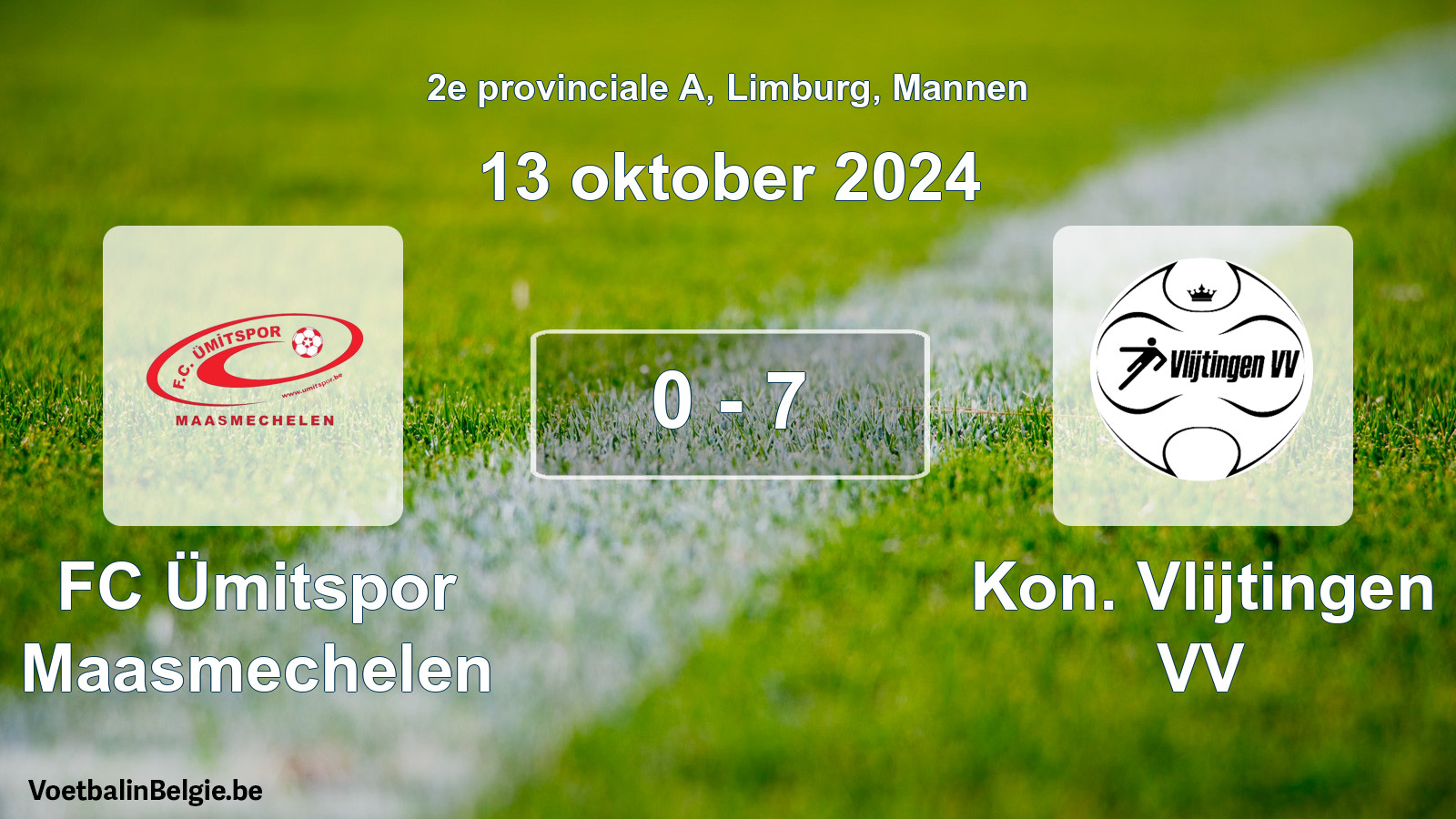 Gespeelde wedstrijd mannenvoetbal: FC Ümitspor Maasmechelen - Kon. Vlijtingen VV 0 - 7 (13 oktober 2024)