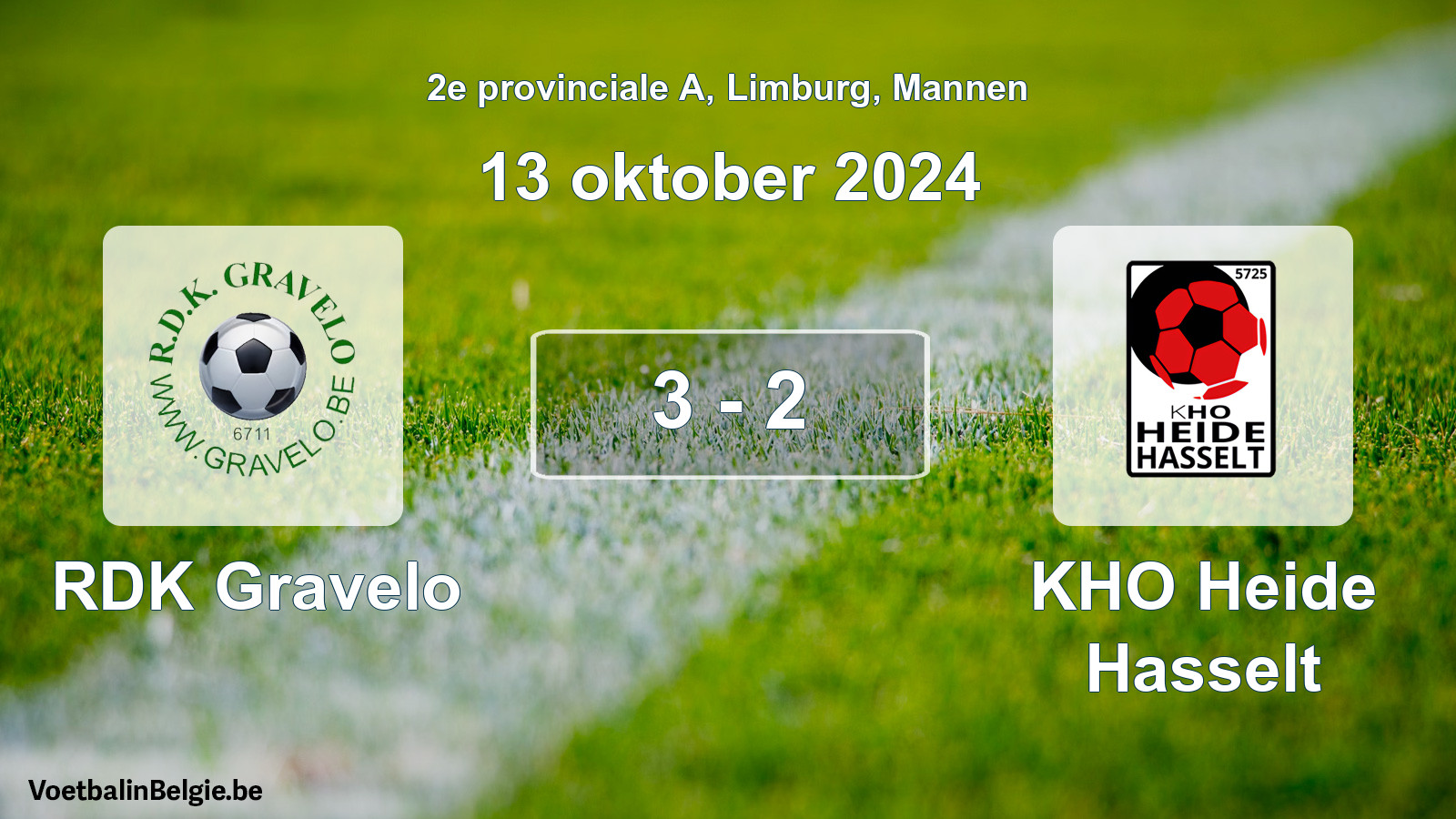 Gespeelde wedstrijd mannenvoetbal: RDK Gravelo - KHO Heide Hasselt 3 - 2 (13 oktober 2024)