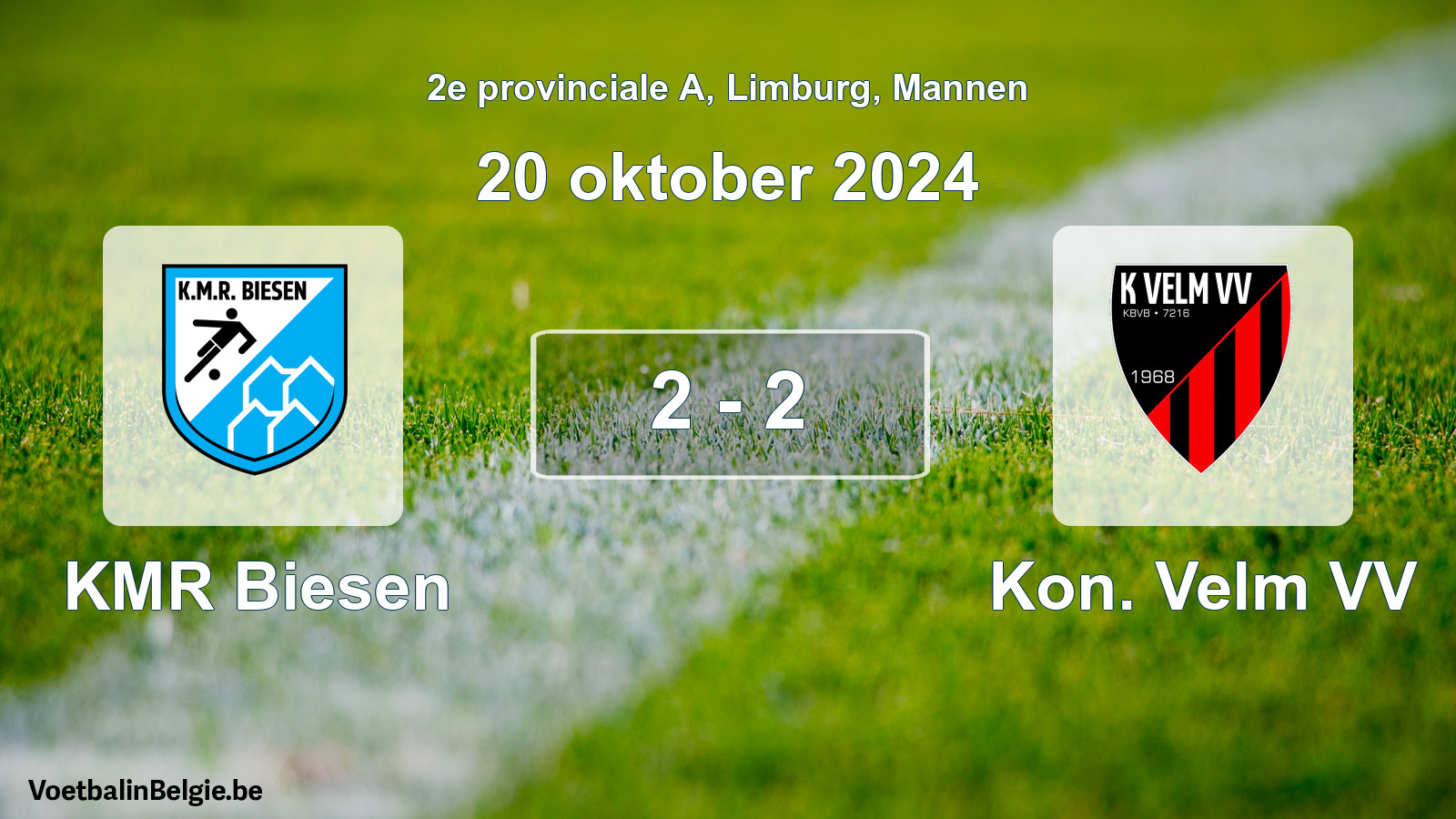 Gespeelde wedstrijd mannenvoetbal: KMR Biesen - Kon. Velm VV 2 - 2 (20 oktober 2024)