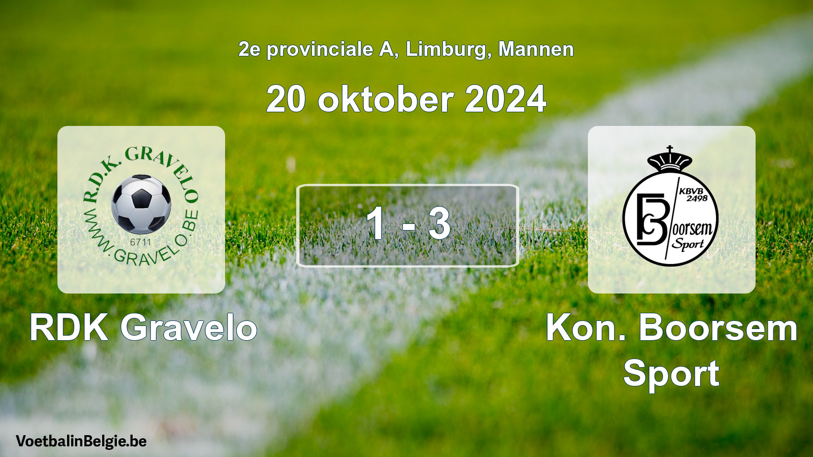 Gespeelde wedstrijd mannenvoetbal: RDK Gravelo - Kon. Boorsem Sport 1 - 3 (20 oktober 2024)