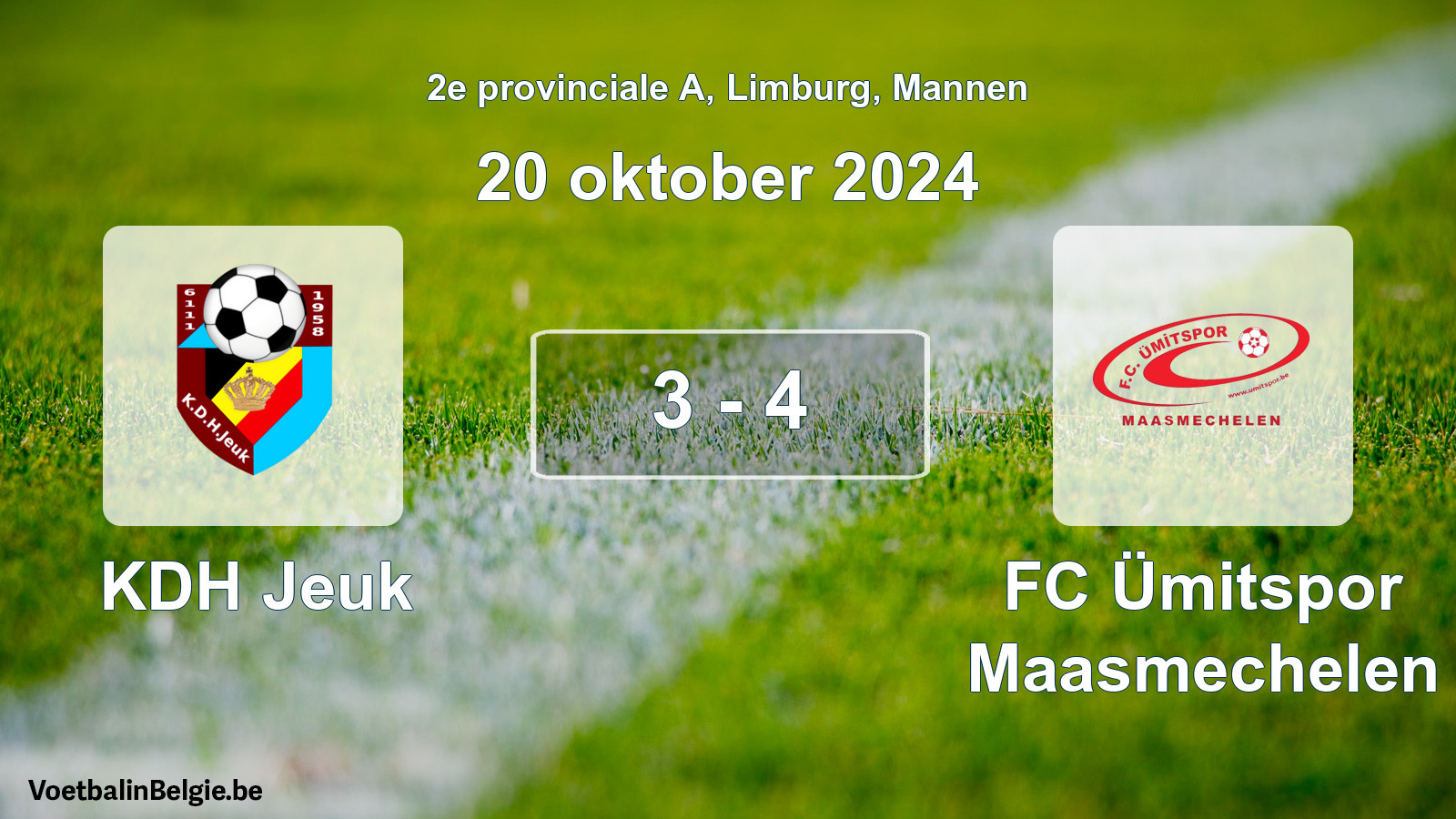 Gespeelde wedstrijd mannenvoetbal: KDH Jeuk - FC Ümitspor Maasmechelen 3 - 4 (20 oktober 2024)