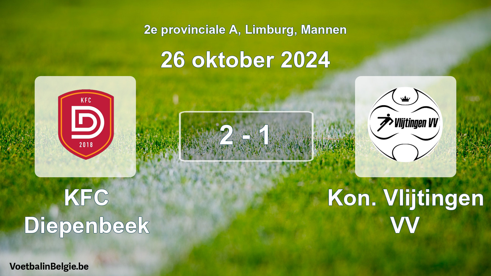 Gespeelde wedstrijd mannenvoetbal: KFC Diepenbeek - Kon. Vlijtingen VV 2 - 1 (26 oktober 2024)