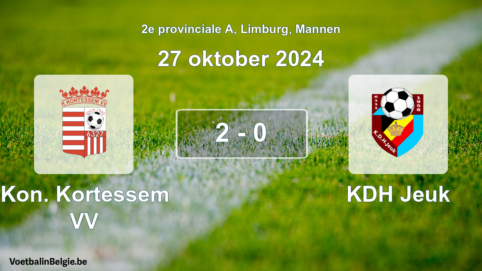 Gespeelde wedstrijd mannenvoetbal: Kon. Kortessem VV - KDH Jeuk 2 - 0 (27 oktober 2024)