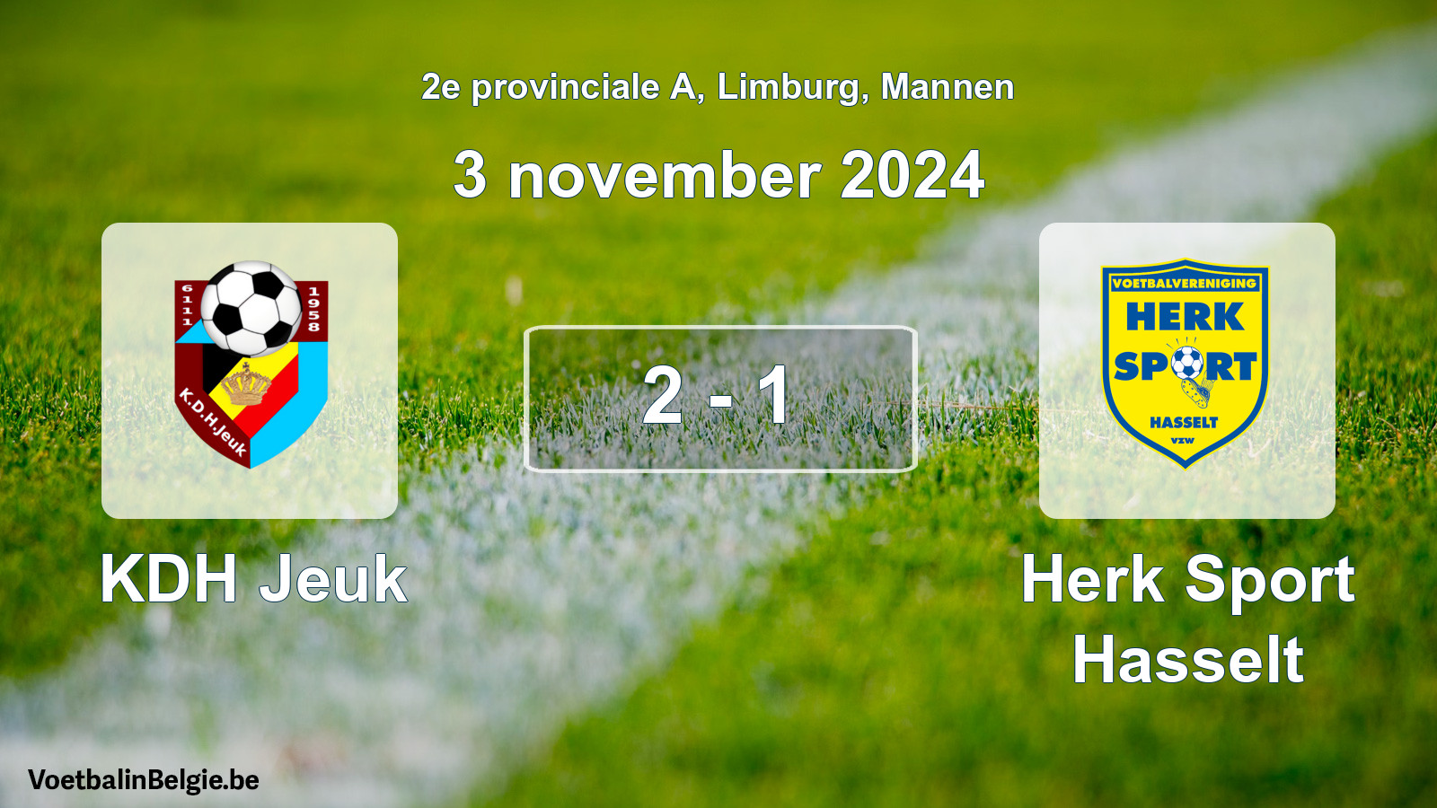 Gespeelde wedstrijd mannenvoetbal: KDH Jeuk - Herk Sport Hasselt 2 - 1 (3 november 2024)