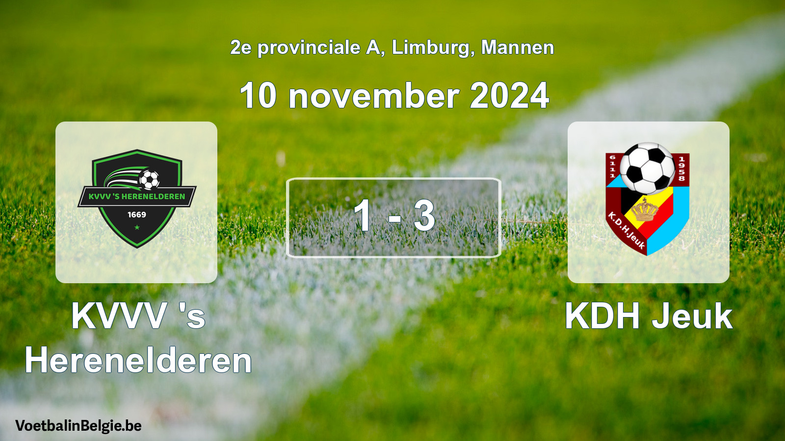 Gespeelde wedstrijd mannenvoetbal: KVVV 's Herenelderen - KDH Jeuk 1 - 3 (10 november 2024)