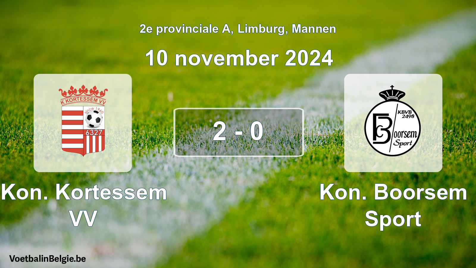 Gespeelde wedstrijd mannenvoetbal: Kon. Kortessem VV - Kon. Boorsem Sport 2 - 0 (10 november 2024)
