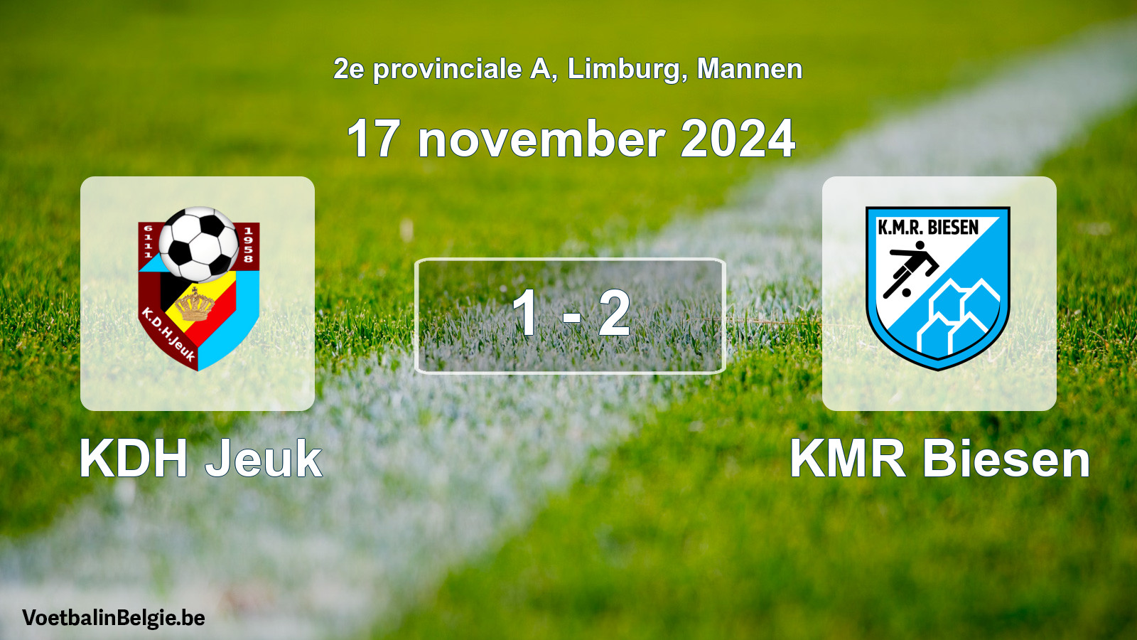 Played match men football: KDH Jeuk - KMR Biesen 1 - 2 (17 November 2024)