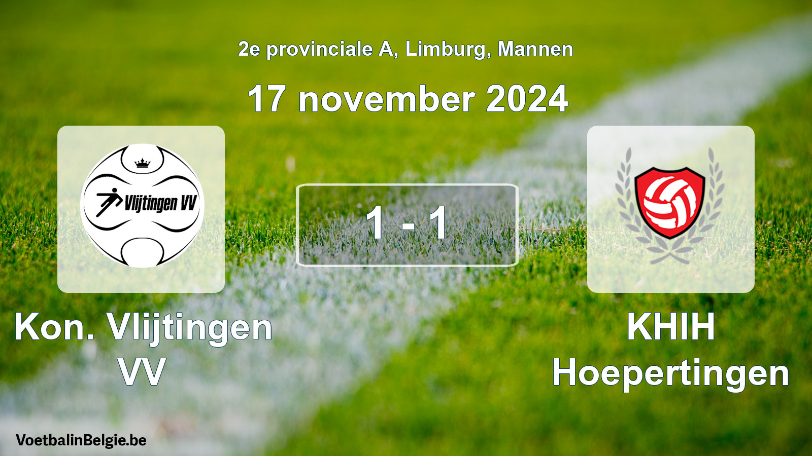 Gespeelde wedstrijd mannenvoetbal: Kon. Vlijtingen VV - KHIH Hoepertingen 1 - 1 (17 november 2024)