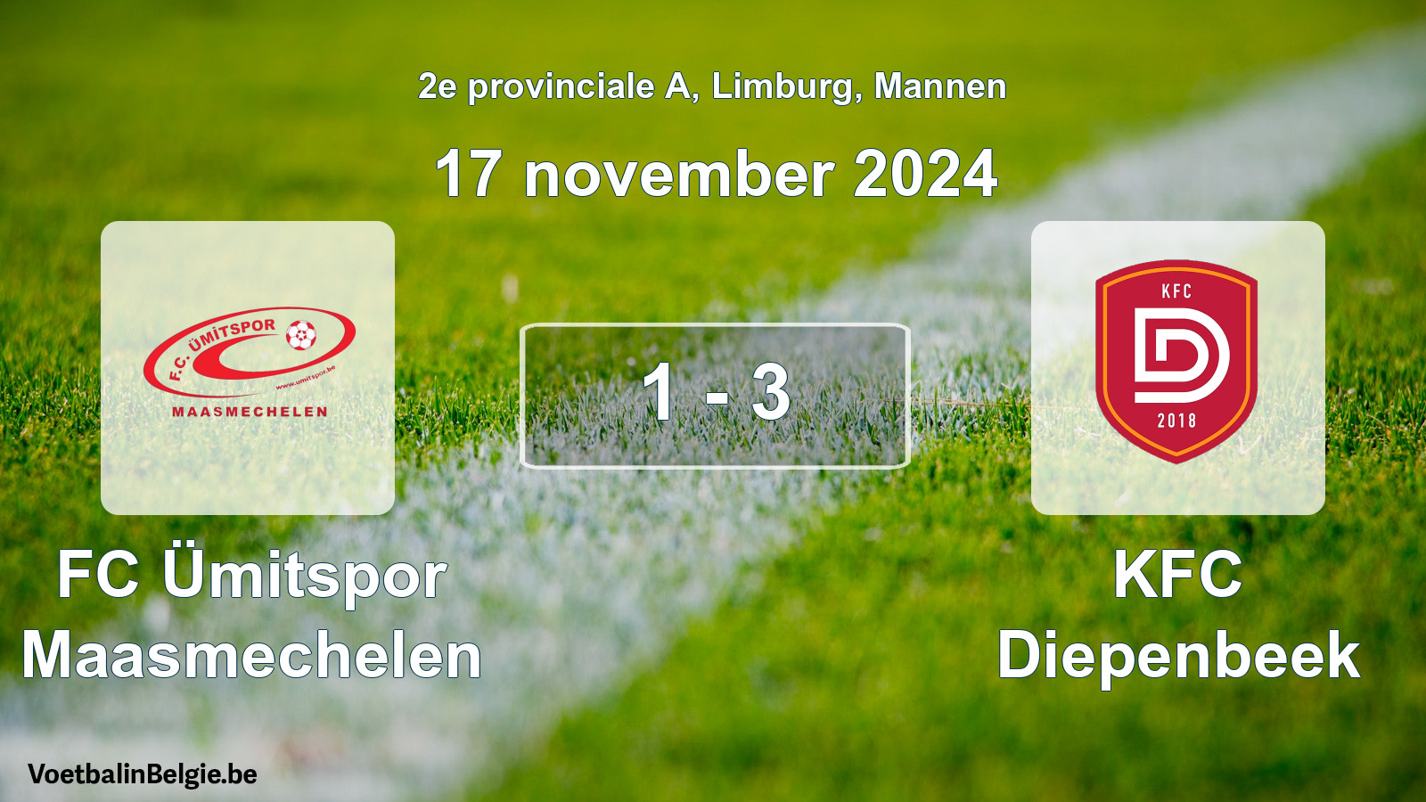 Gespeelde wedstrijd mannenvoetbal: FC Ümitspor Maasmechelen - KFC Diepenbeek 1 - 3 (17 november 2024)